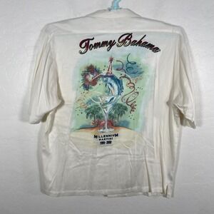 Tommy Bahama Shirt Mens Large Beige Rayon Hawaiian Camp Millennium Martini